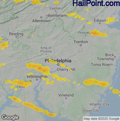 Hail Map for Philadelphia, PA Region on June 30, 2024