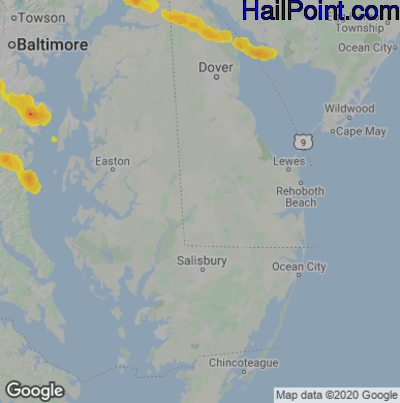 Hail Map for Seaford, DE Region on June 30, 2024 
