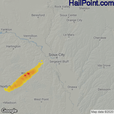Hail Map for Sioux City, IA Region on July 2, 2024