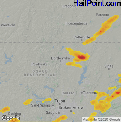 Hail Map for Bartlesville, OK Region on July 4, 2024