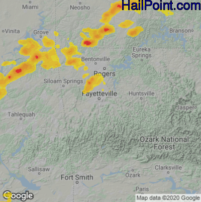 Hail Map for Fayetteville, AR Region on July 4, 2024