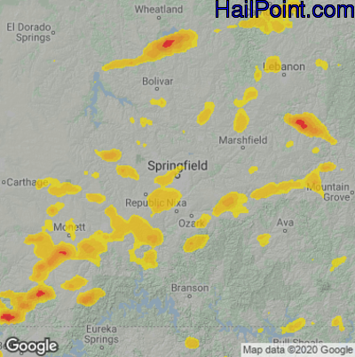 Hail Map for Springfield, MO Region on July 4, 2024