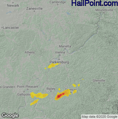 Hail Map for Parkersburg, WV Region on July 5, 2024
