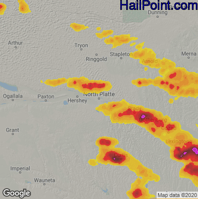 Hail Map for North Platte, NE Region on July 6, 2024