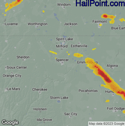 Hail Map for Spencer, IA Region on July 6, 2024