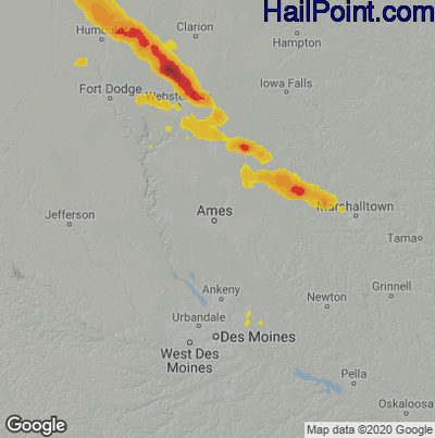 Hail Map for Ames, IA Region on July 6, 2024