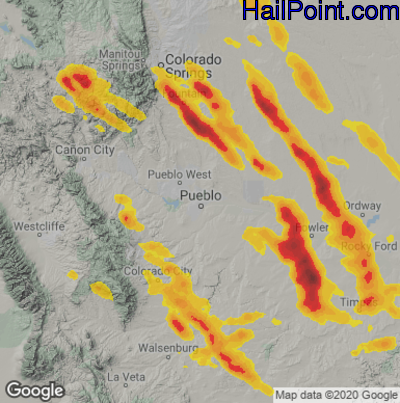 Hail Map for Pueblo, CO Region on July 7, 2024