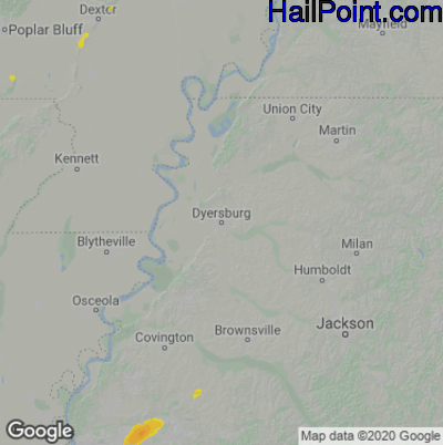 Hail Map Dyersburg, TN July 08, 2024 