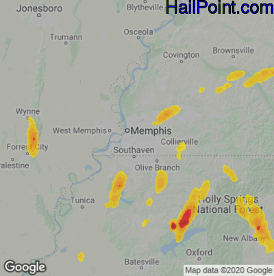 Hail Map Memphis, TN July 08, 2024 