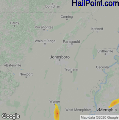 Hail Map for Jonesboro, AR Region on July 8, 2024