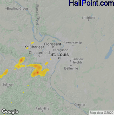 Hail Map for St. Louis, MO Region on July 8, 2024