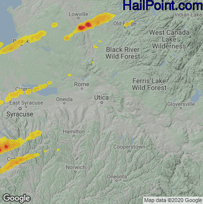 Hail Map for Utica, NY Region on July 10, 2024