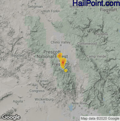 Hail Map for Prescott, AZ Region on July 11, 2024