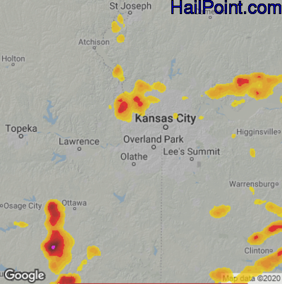 Hail Map for Shawnee, KS Region on July 12, 2024