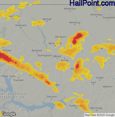 Hail Map for Minot, ND Region on July 12, 2024