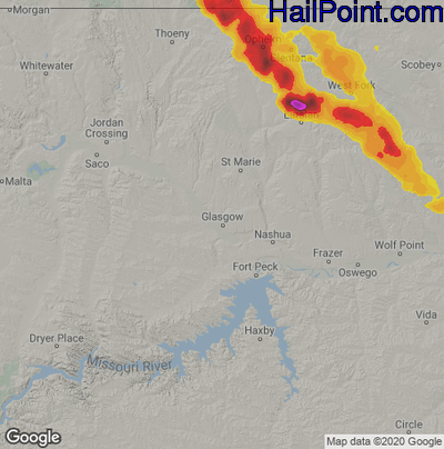 Hail Map for Glasgow, MT Region on July 13, 2024
