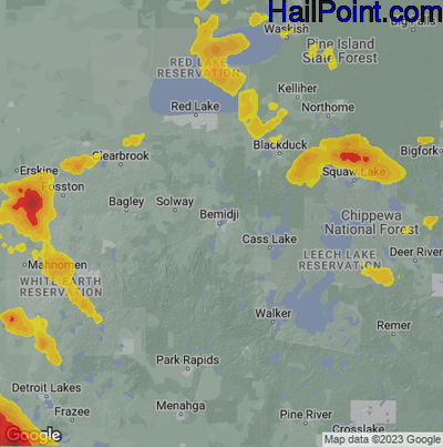 Hail Map for Bemidji, MN Region on July 13, 2024