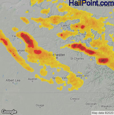 Hail Map for Rochester, MN Region on July 13, 2024