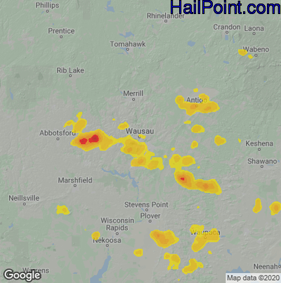 Hail Map for Wausau, WI Region on July 13, 2024