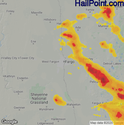 Hail Map for Fargo, ND Region on July 13, 2024