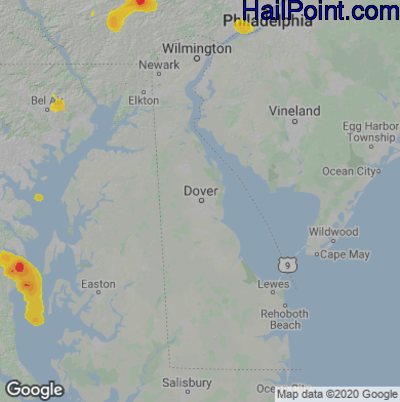 Hail Map for Dover, DE Region on July 14, 2024