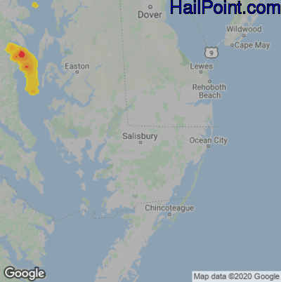 Hail Map for Salisbury., MD Region on July 14, 2024
