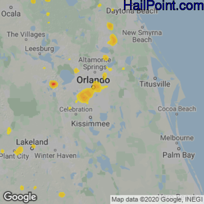 Hail Map for Orlando, FL Region on July 14, 2024