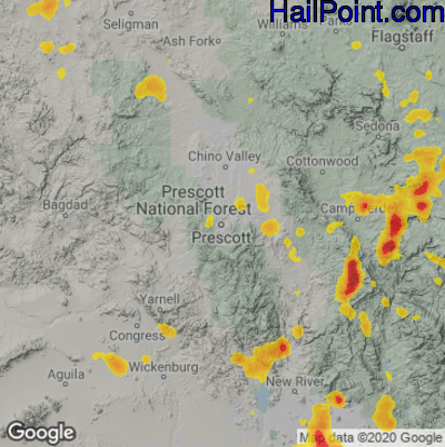 Hail Map for Prescott, AZ Region on July 14, 2024
