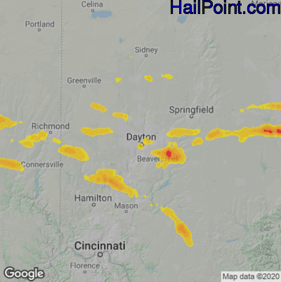 Hail Map for Dayton, OH Region on July 15, 2024