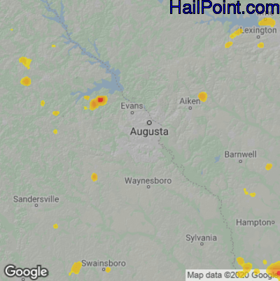 Hail Map for Augusta, GA Region on July 15, 2024