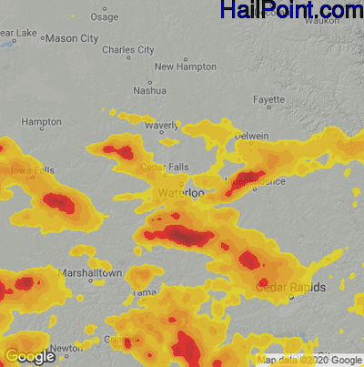 Hail Map for Waterloo, IA Region on July 15, 2024
