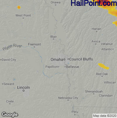 Hail Map for Omaha, NE Region on July 15, 2024