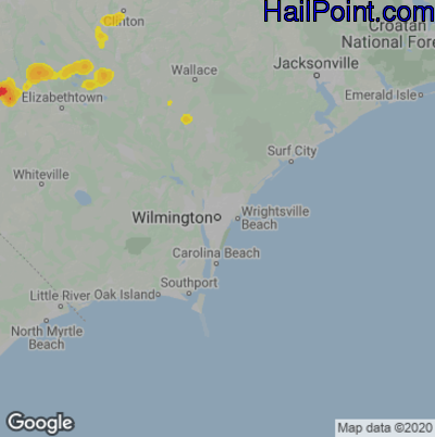 Hail Map for Wilmington, NC Region on July 15, 2024