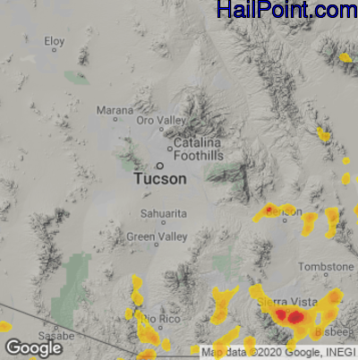Hail Map for Tucson, AZ Region on July 15, 2024