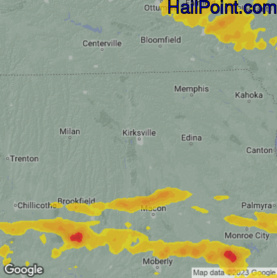 Hail Map for Kirksville, MO Region on July 16, 2024