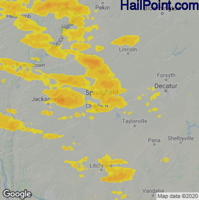Hail Map for Springfield, IL Region on July 16, 2024