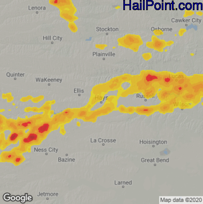 Hail Map for Hays, KS Region on July 16, 2024