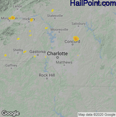 Hail Map for Charlotte, NC Region on July 16, 2024