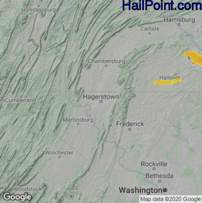 Hail Map Hagerstown, MD July 16, 2024 