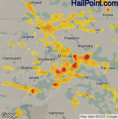 Hail Map for Woodward, OK Region on July 16, 2024 
