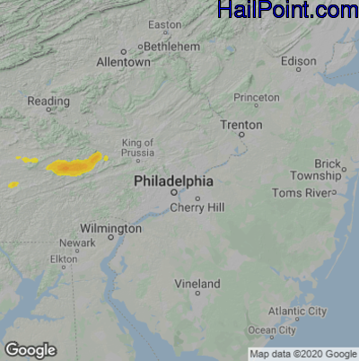 Hail Map for Philadelphia, PA Region on July 17, 2024