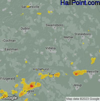 Hail Map for Vidalia, GA Region on July 17, 2024