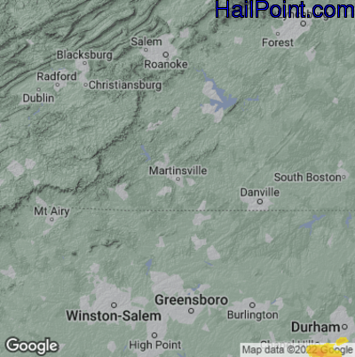 Hail Map for Martinsville, VA Region on July 18, 2024
