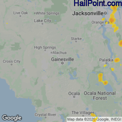 Hail Map for Gainesville, FL Region on July 18, 2024 