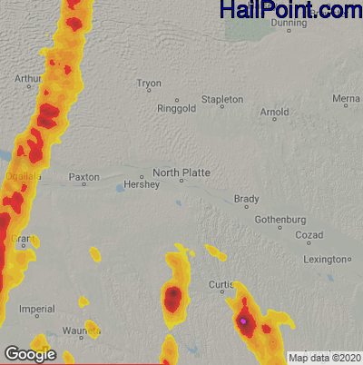 Hail Map for North Platte, NE Region on July 19, 2024 