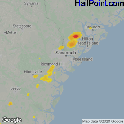 Hail Map for Savannah, GA Region on July 19, 2024