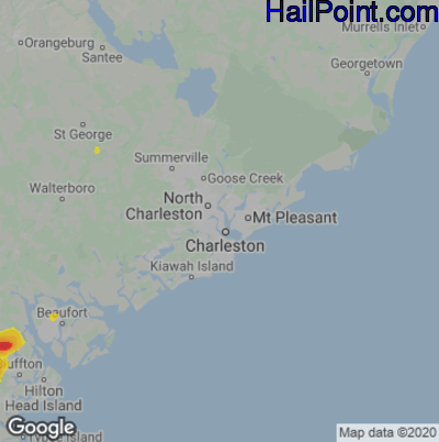 Hail Map for Charleston, SC Region on July 19, 2024 