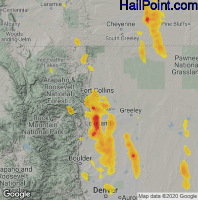 Hail Map for Fort Collins, CO Region on July 20, 2024