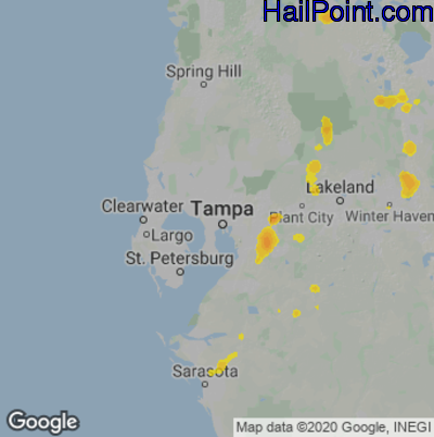 Hail Map for Tampa, FL Region on July 22, 2024