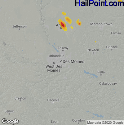 Hail Map for Des Moines, IA Region on July 23, 2024
